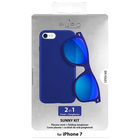 ND38_IPC747SUNNYKIT1BLUE PURO Sunny Kit - Zestaw etui iPhone SE 2020 / 8 / 7 + składane okulary przeciwsłoneczne (niebieski)