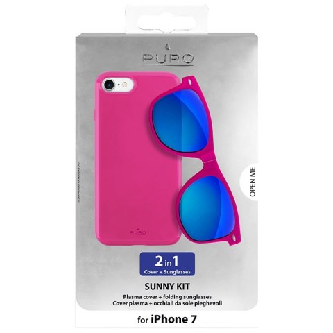 ND38_IPC747SUNNYKIT1PNK PURO Sunny Kit - Zestaw etui iPhone SE 2020 / 8 / 7 + składane okulary przeciwsłoneczne (różowy)