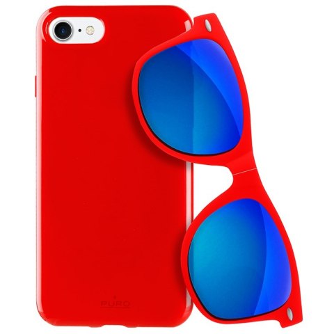 ND38_IPC747SUNNYKIT1RED PURO Sunny Kit - Zestaw etui iPhone SE 2020 / 8 / 7 + składane okulary przeciwsłoneczne (czerwony)