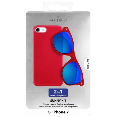 ND38_IPC747SUNNYKIT1RED PURO Sunny Kit - Zestaw etui iPhone SE 2020 / 8 / 7 + składane okulary przeciwsłoneczne (czerwony)