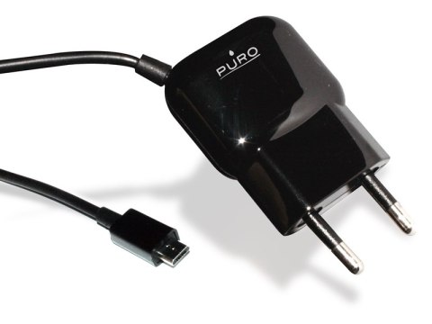 ND38_MTCMICROBLK PURO Mini Travel Charger - Przenośna ładowarka sieciowa z kablem Micro USB (czarny)