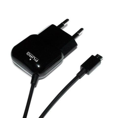 ND38_MTCMICROBLK PURO Mini Travel Charger - Przenośna ładowarka sieciowa z kablem Micro USB (czarny)