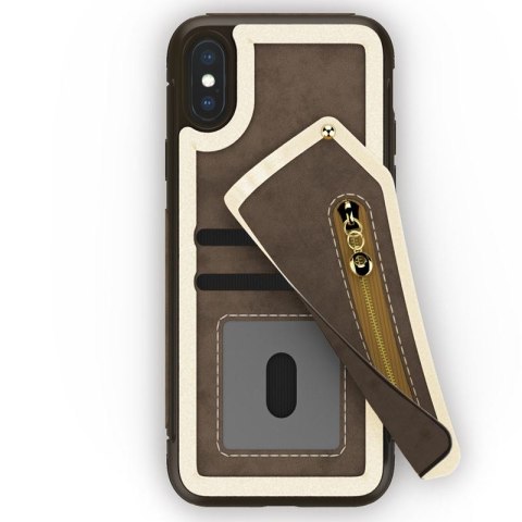 ND38_NEB-IPH8-DBBR Zizo Nebula Wallet Case - Skórzane etui iPhone X z kieszeniami na karty + saszetka na zamek + szkło 9H na ekr