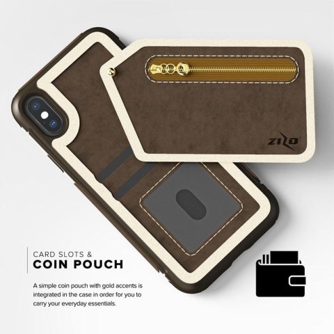 ND38_NEB-IPH8-DBBR Zizo Nebula Wallet Case - Skórzane etui iPhone X z kieszeniami na karty + saszetka na zamek + szkło 9H na ekr