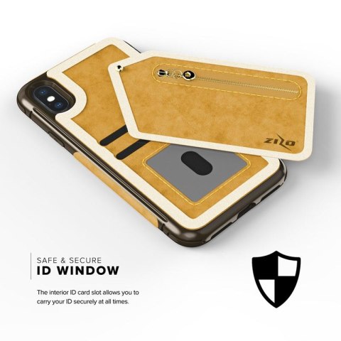 ND38_NEB-IPH8-LBBR Zizo Nebula Wallet Case - Skórzane etui iPhone X z kieszeniami na karty + saszetka na zamek + szkło 9H na ekr