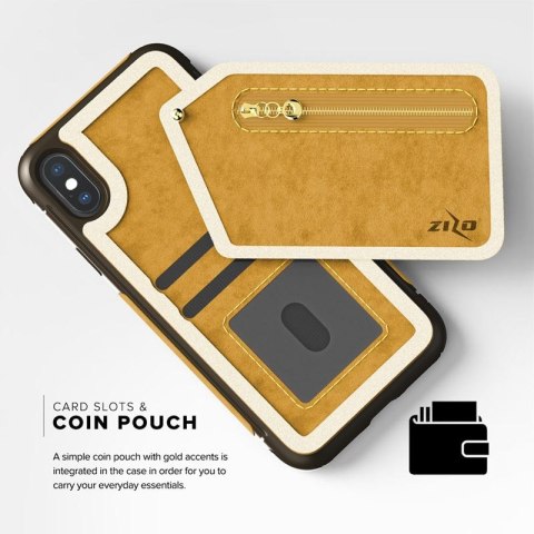 ND38_NEB-IPH8-LBBR Zizo Nebula Wallet Case - Skórzane etui iPhone X z kieszeniami na karty + saszetka na zamek + szkło 9H na ekr