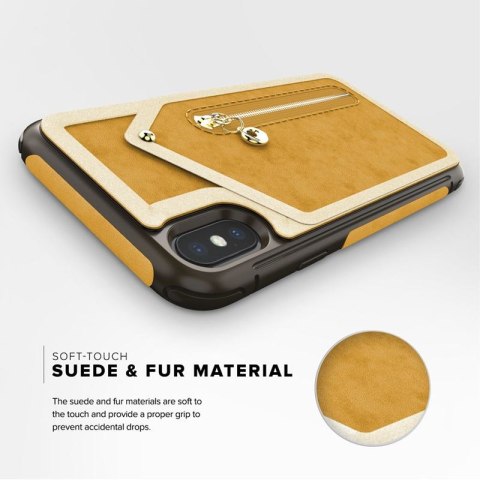 ND38_NEB-IPH8-LBBR Zizo Nebula Wallet Case - Skórzane etui iPhone X z kieszeniami na karty + saszetka na zamek + szkło 9H na ekr