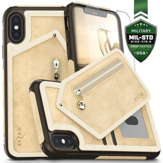 ND38_NEB-IPH8-TNBR Zizo Nebula Wallet Case - Skórzane etui iPhone X z kieszeniami na karty + saszetka na zamek + szkło 9H na ekr