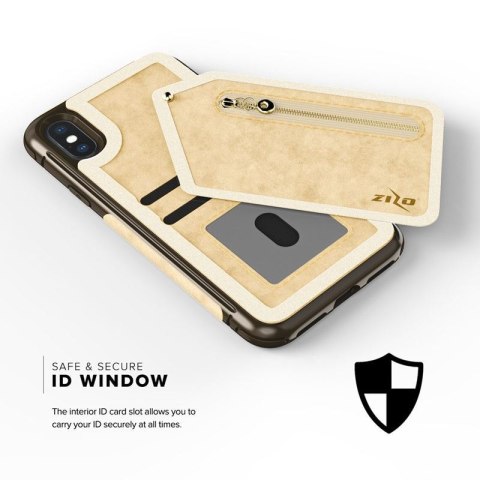 ND38_NEB-IPH8-TNBR Zizo Nebula Wallet Case - Skórzane etui iPhone X z kieszeniami na karty + saszetka na zamek + szkło 9H na ekr