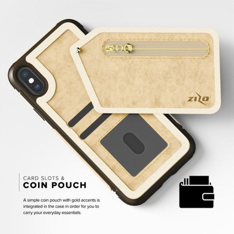 ND38_NEB-IPH8-TNBR Zizo Nebula Wallet Case - Skórzane etui iPhone X z kieszeniami na karty + saszetka na zamek + szkło 9H na ekr