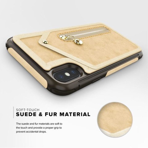 ND38_NEB-IPH8-TNBR Zizo Nebula Wallet Case - Skórzane etui iPhone X z kieszeniami na karty + saszetka na zamek + szkło 9H na ekr