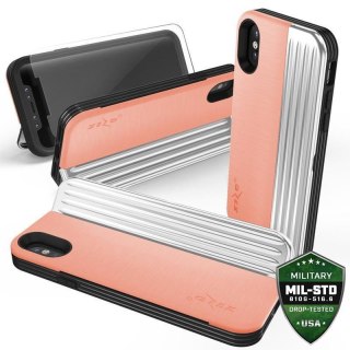 ND38_RET-IPH8-PHSL Zizo Retro Series - Etui iPhone Xs / X z kieszenią na karty + podstawka + szkło 9H na ekran (Peach/Silver)