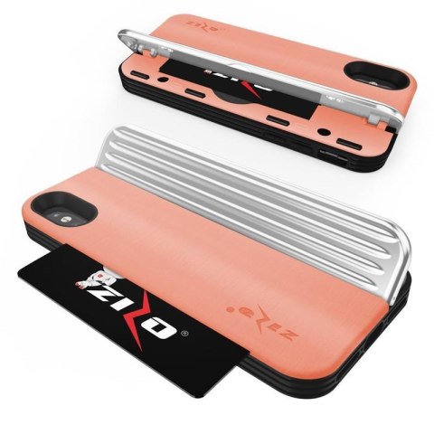 ND38_RET-IPH8-PHSL Zizo Retro Series - Etui iPhone Xs / X z kieszenią na karty + podstawka + szkło 9H na ekran (Peach/Silver)