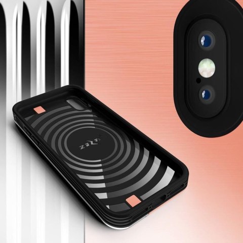 ND38_RET-IPH8-PHSL Zizo Retro Series - Etui iPhone Xs / X z kieszenią na karty + podstawka + szkło 9H na ekran (Peach/Silver)