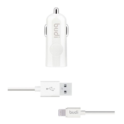 ND38_BD062L Budi - Ładowarka samochodowa USB + kabel Lightning (Biały)