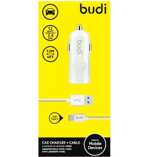 ND38_BD062T Budi - Ładowarka samochodowa USB + kabel USB-C (Biały)