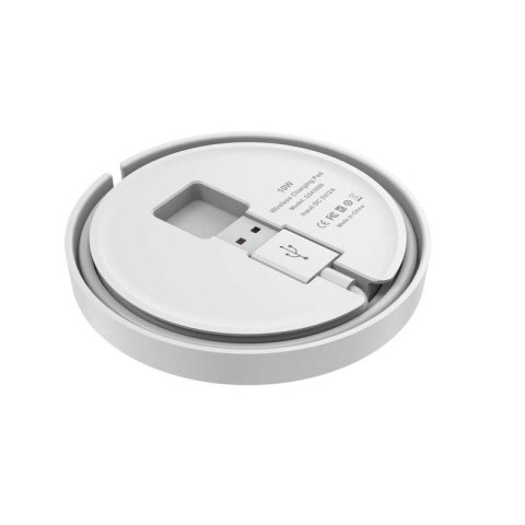 ND38_BDG3A3000W Budi - Ładowarka bezprzewodowa Qi 10W + wbudowany kabel (Biały)