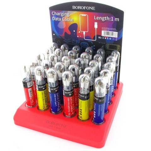 ND38_BFO-BX3-W Borofone - zestaw kabli zapakowanych w tuby na stojaku nablatowym