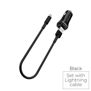 ND38_BFO-BZ2-L-B Borofone - ładowarka samochodowa 2x USB kabel Lightning w zestawie czarny