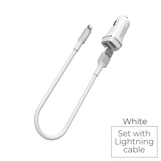 ND38_BFO-BZ2-L-W Borofone - ładowarka samochodowa 2x USB kabel Lightning w zestawie biały