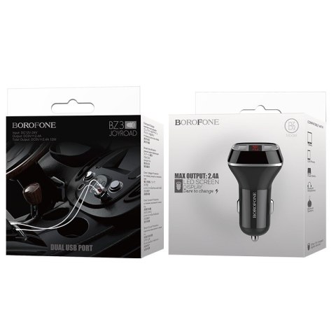 ND38_BFO-BZ3-B Borofone - ładowarka samochodowa 2x USB z wyświetlaczem LCD czarny
