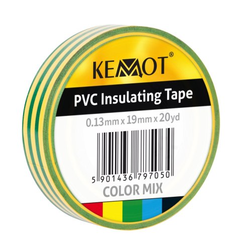 NAR0436 Taśma izolacyjna klejąca REBEL (0,13 mm x 19 mm x 20 yd) żółto-zielona