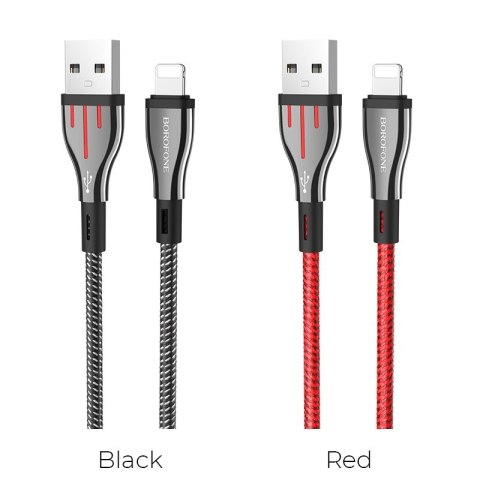 ND38_BFO-BU23-L-BR Borofone Highway - kabel połączeniowy USB do Lightning 1.2 m (czarny/czerwony)