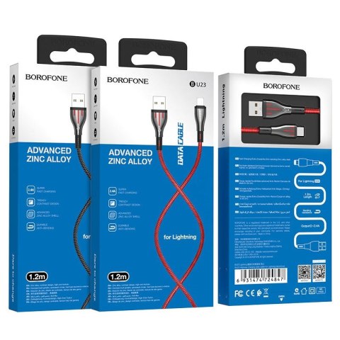 ND38_BFO-BU23-L-BR Borofone Highway - kabel połączeniowy USB do Lightning 1.2 m (czarny/czerwony)