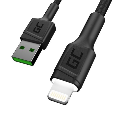 ND38_KABGC12 Green Cell Ray - Kabel Przewód USB - Lightning 200cm z białym podświetleniem LED szybkie ładowanie Apple 2.4A
