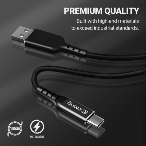 ND38_CRG-AL15USAC-BLK Crong Armor Link ? Kabel 60W z USB-C na USB-A w oplocie 150cm (czarny)