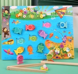 KX5953 Puzzle drewiane magnetyczne łowienie rybek cyferki