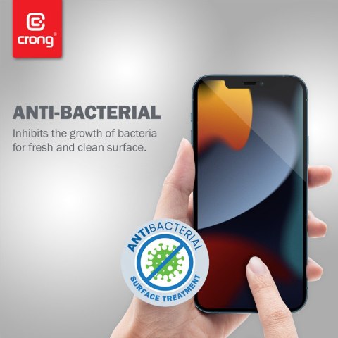 ND38_CRG-AB3DAG-IP13PM Crong Anti-Bacterial 3D Armour Glass ? Szkło hartowane 9H na cały ekran iPhone 13 Pro Max + ramka instala