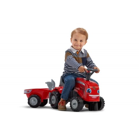 FALK Traktorek Baby Massey Ferguson Czerwony z Przyczepką + akc. Od 12 Miesięcy