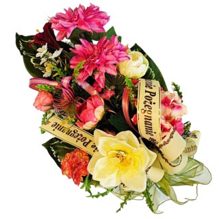 WIENIEC POGRZEBOWY WIĄZANKA STROIK NA GRÓB CMENTARZ + WŁASNY NAPIS NA SZARFIE