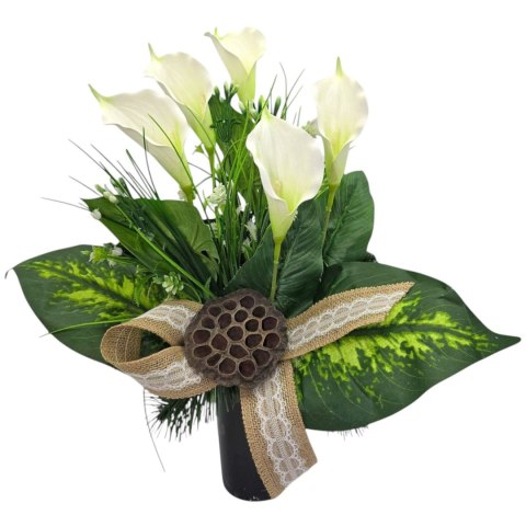 BUKIET WKŁAD DO WAZONU KWIATY NA CMENTARZ GRÓB POMNIK BIAŁE KALIE PREMIUM