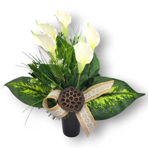 BUKIET WKŁAD DO WAZONU KWIATY NA CMENTARZ GRÓB POMNIK BIAŁE KALIE PREMIUM