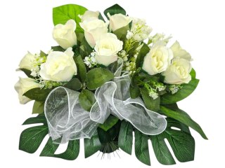 BUKIET WKŁAD DO WAZONU KWIATY NA CMENTARZ GRÓB POMNIK BIAŁE RÓŻE