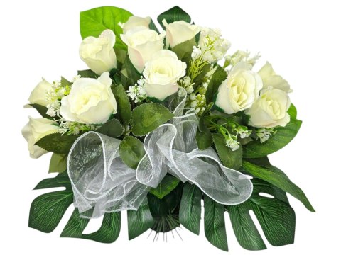 BUKIET WKŁAD DO WAZONU KWIATY NA CMENTARZ GRÓB POMNIK BIAŁE RÓŻE