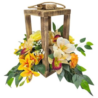 LAMPION STROIK NA CMENTARZ LATARNIA Z KWIATAMI SZTUCZNE KWIATY NA GRÓB