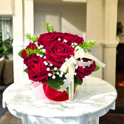 LUKSUSOWY FLOWERBOX CZERWONE RÓŻE W PUDEŁKU NA DZIEŃ MATKI URODZINY IMIENINY