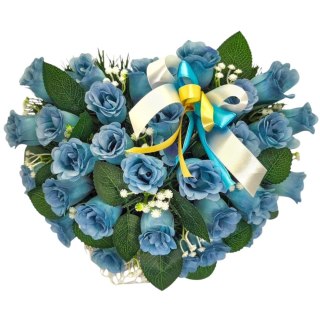 STROIK NA POMNIK SERCE KOMPOZYCJA KWIATOWA NIEBIESKIE RÓŻE SERDUSZKO NA GRÓB