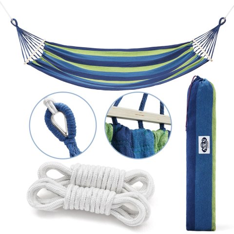 NC9001 NIEBIESKI HAMAK Z DREWNIANĄ BELKĄ 70CM I METALOWYM UCHWYTEM NILS CAMP