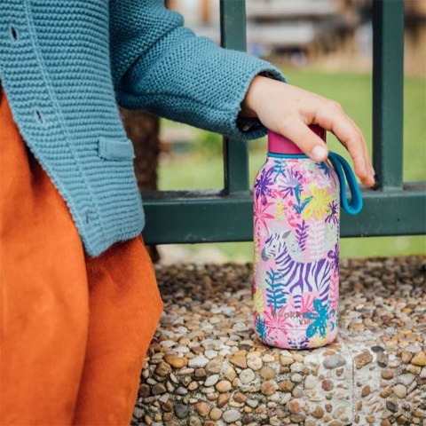 ND38_40147 Quokka Solid Kids with strap - Butelka termiczna ze stali nierdzewnej 330 ml z paskiem (Zebras)