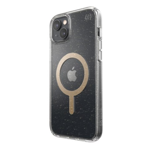 ND38_150121-9221 Speck Presidio Perfect-Clear with Glitter + MagSafe - Etui iPhone 14 Plus z powłoką MICROBAN (Clear / Gold Glit