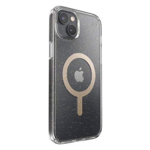 ND38_150121-9221 Speck Presidio Perfect-Clear with Glitter + MagSafe - Etui iPhone 14 Plus z powłoką MICROBAN (Clear / Gold Glit