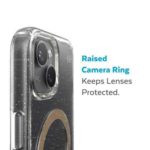 ND38_150121-9221 Speck Presidio Perfect-Clear with Glitter + MagSafe - Etui iPhone 14 Plus z powłoką MICROBAN (Clear / Gold Glit