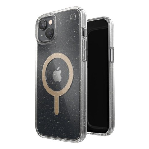 ND38_150121-9221 Speck Presidio Perfect-Clear with Glitter + MagSafe - Etui iPhone 14 Plus z powłoką MICROBAN (Clear / Gold Glit