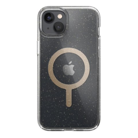 ND38_150121-9221 Speck Presidio Perfect-Clear with Glitter + MagSafe - Etui iPhone 14 Plus z powłoką MICROBAN (Clear / Gold Glit