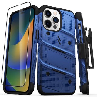 ND38_BOLT-IPH14PROMAX-BLBK ZIZO BOLT Series - Pancerne etui iPhone 14 Pro Max ze szkłem 9H na ekran + uchwyt z podstawką (niebie