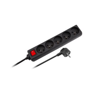 URZ3061-5-B Przedłużacz sieciowy Rebel czarny 5 gniazd z przełącznikiem, kabel 5m (1,5mm)